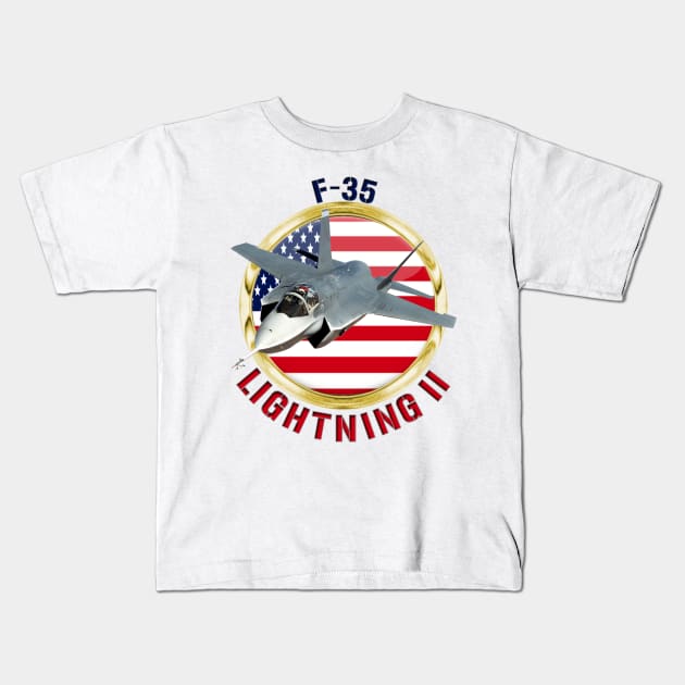 F-35 Lightning II USA Kids T-Shirt by MilMerchant